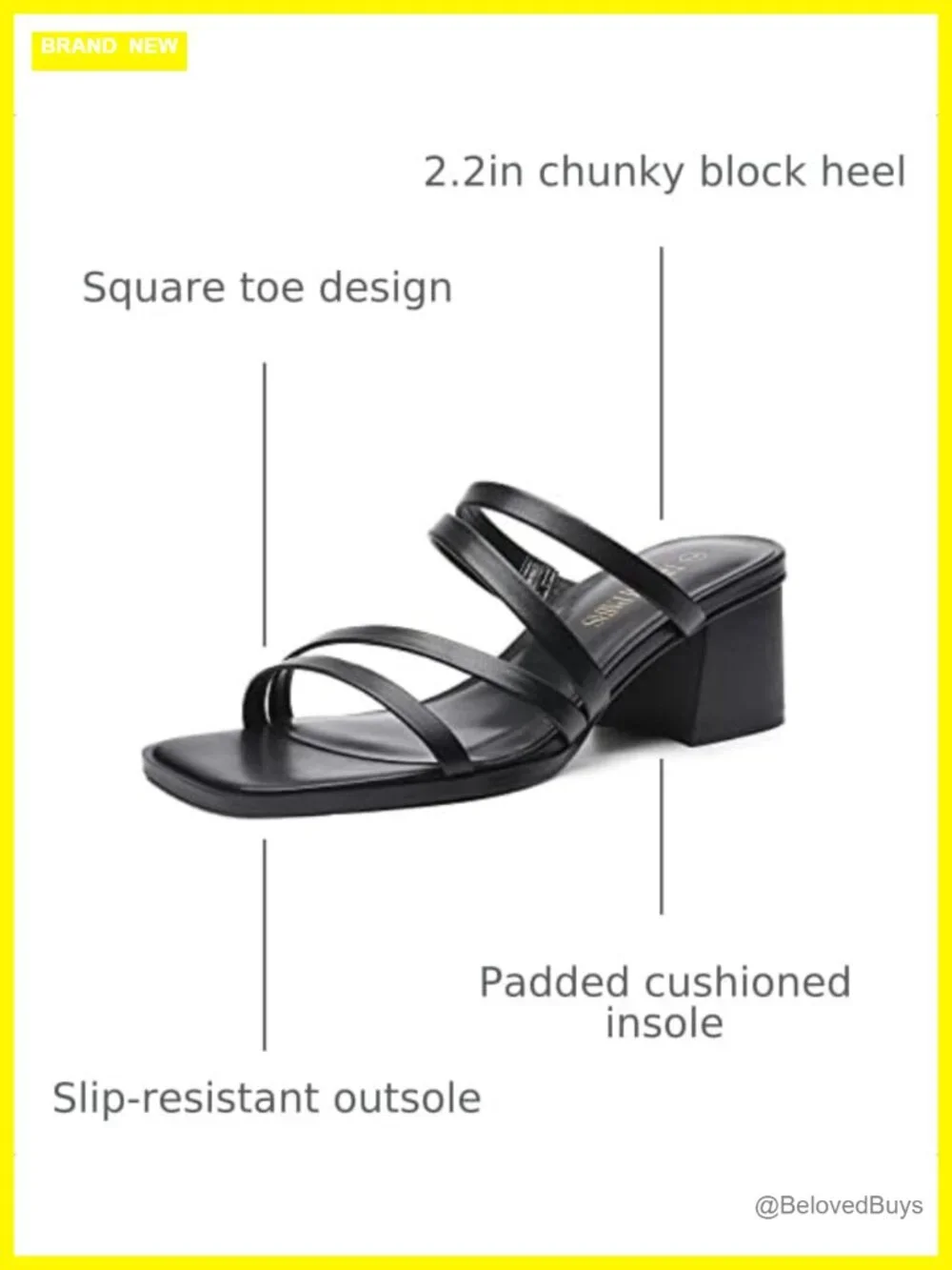 Faux Leather Square Toe Block Heel Sandals